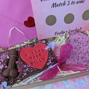 I love your willy chocolate, lollipop and scratch card gift box birthday/anniversary