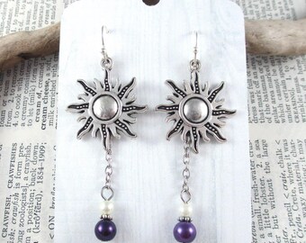 Rapunzel Silver Sun Earrings, Fairy Tale, Princess Jewelry, Princess Wedding Gift, Fairytale Bridesmaid Gifts