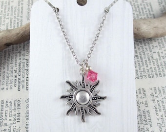 Rapunzel Silver Sun Charm Necklace, Fairy Tale Wedding Jewelry, Princess Gift, Nerdy Bridal Accessory