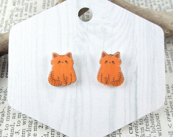 Orange Cat Earrings, Tabby Cat, Cat Mom Jewelry, Crazy Cat Lady Gift, Hypoallergenic, Stud Earrings, Feline Enthusiast, Cute Kitty Earrings
