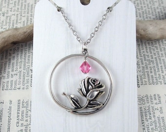 Beauty and the Beast Necklace, Fairy Tale Princess Jewelry, Princess Wedding Gift, Rose Charm Jewelry