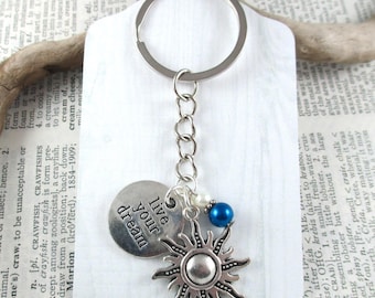 Rapunzel Silver Sun Charm Keychain, Live Your Dream, Fairy Tale Princess, Fairytale Accessories