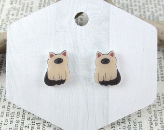 Siamese Cat Earrings, Cat Mom Jewelry, Crazy Cat Lady Gift, Hypoallergenic, Stud Earrings, Feline Enthusiast, Cute Kitty Earrings