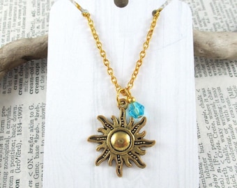 Rapunzel Gold Sun Charm Necklace, Fairy Tale Wedding Jewelry, Princess Gift, Nerdy Bridal Accessory
