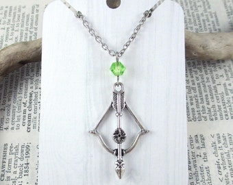 Bow and Arrow Archery Charm Necklace, Archer Jewelry, Robin Hood Pendant, Fantasy Gift for Her