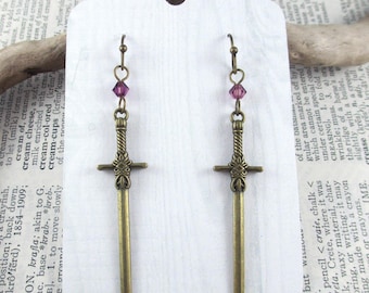 Bronze Sword Earrings, Medieval Gothic Fantasy Jewelry, Epic Adventure Book Earrings, Cosplay Costume Jewelry