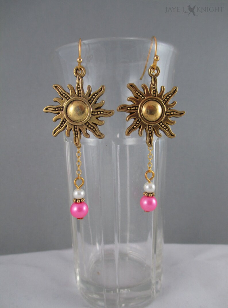 Rapunzel Gold Sun Earrings, Fairy Tale, Princess Jewelry, Princess Wedding Gift image 2