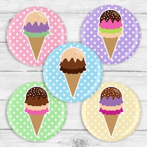 Ice Cream Cone Pinback Button or Magnet – Sweet Summer Gift, Kawaii Aesthetic, Foodie Badge, Stocking Stuffer