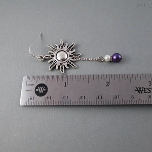 Rapunzel Silver Sun Earrings, Fairy Tale, Princess Jewelry, Princess Wedding Gift image 3