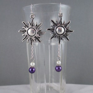 Rapunzel Silver Sun Earrings, Fairy Tale, Princess Jewelry, Princess Wedding Gift image 2