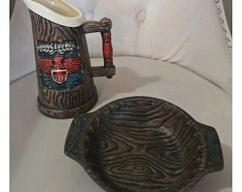 Vintage 7" Napcoware Japan Ceramic Pitcher And Candy Dish. C7858 Bicentennial