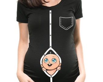 Pregnancy Announcement Maternity Funny T-Shirt Pregnancy Maternity Clothes Cute Baby Peeking Pregnancy Shirt