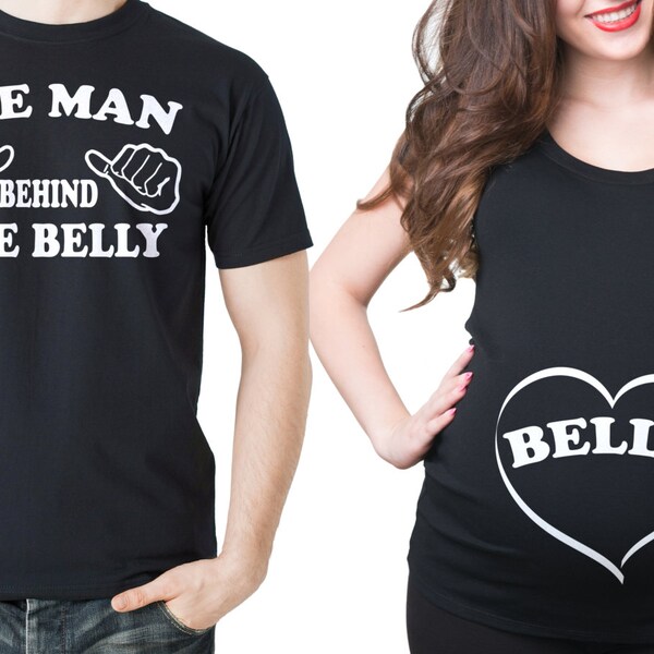 Pregnancy t-shirt Pregnancy Announcement Couple T-shirts Man Behind The Belly Funny Couple Pregnancy T-shirts Baby Shower Gifts  Photoshoot
