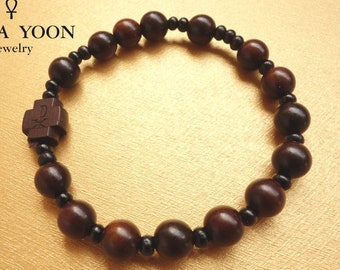 Wooden Rosary Bracelet, Catholic One Decade, Date Tree Wood