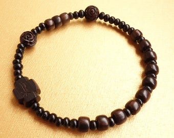 Wooden Rosary Bracelet ,Catholic bracelet , Stretch bracelet, Ebony wood beads,One Decade Rosary, Religious Bracelet,Godchild,Godmother