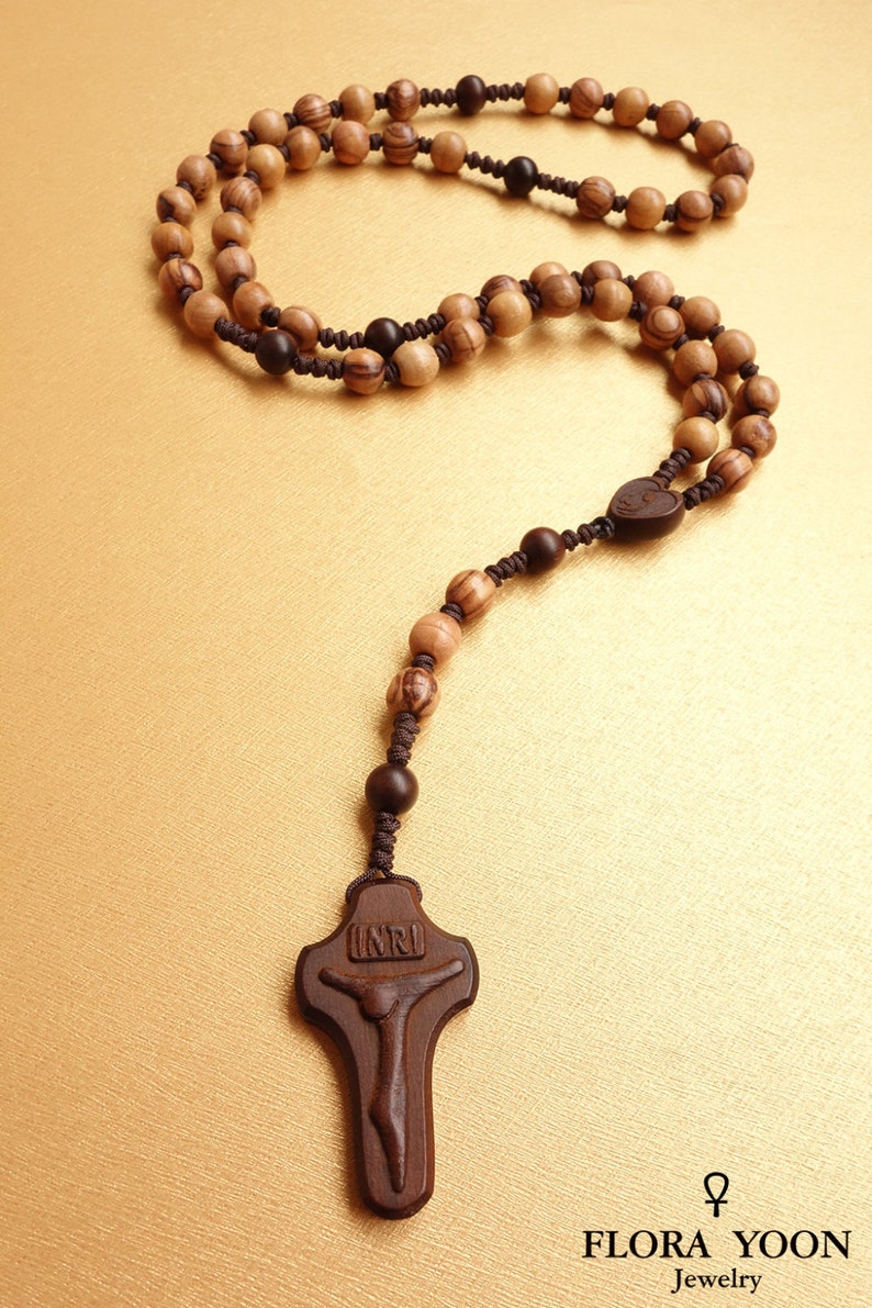 Knotted Olive Wood Rosary, Catholic Rosary, Olive wood beads from Nazareth,Five decade,Holy Rosary, Catholic Gift image 2