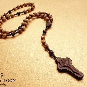 Knotted Olive Wood Rosary, Catholic Rosary, Olive wood beads from Nazareth,Five decade,Holy Rosary, Catholic Gift image 1