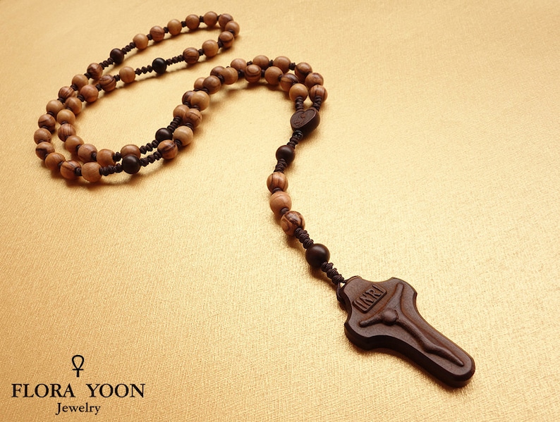 Knotted Olive Wood Rosary, Catholic Rosary, Olive wood beads from Nazareth,Five decade,Holy Rosary, Catholic Gift image 1