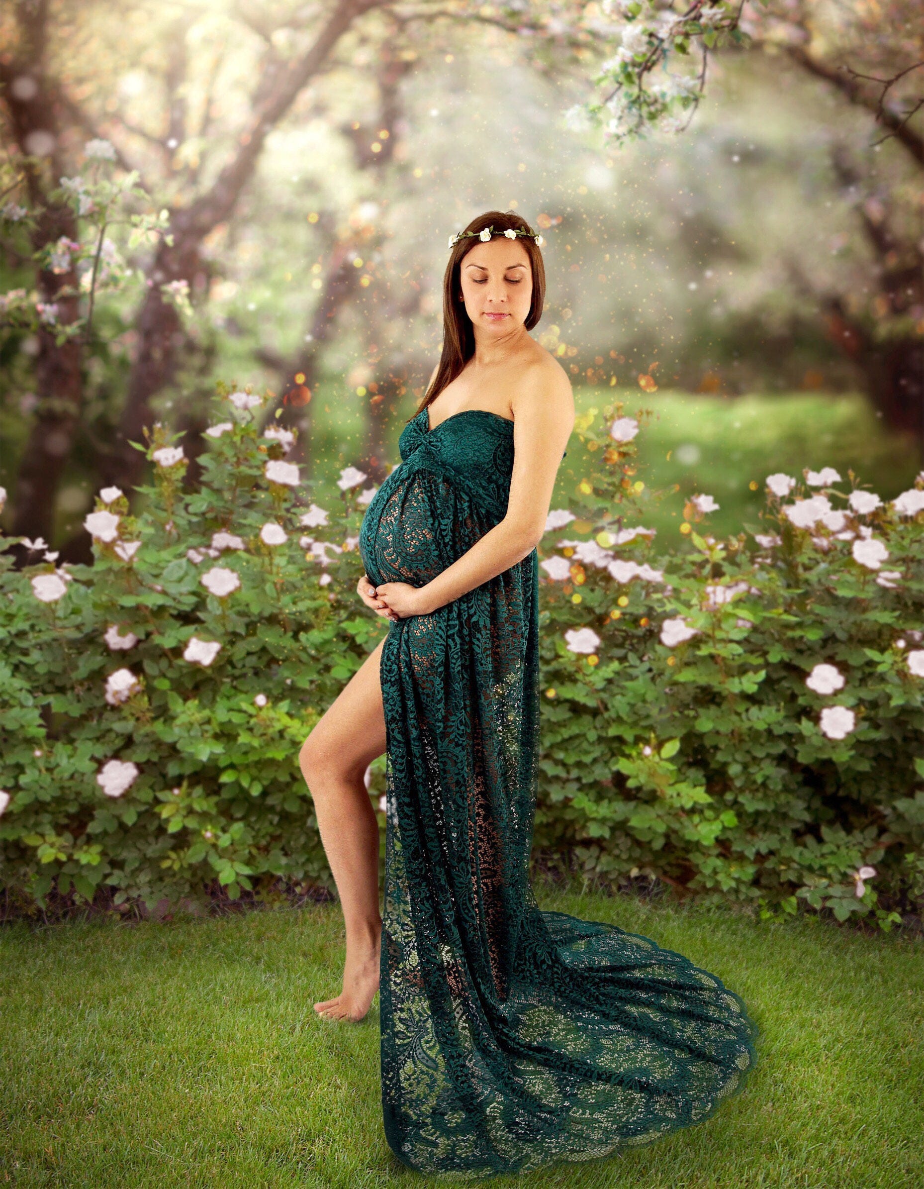 Green Maternity Dress for photo shoot/ Maxi Maternity Dress Etsy