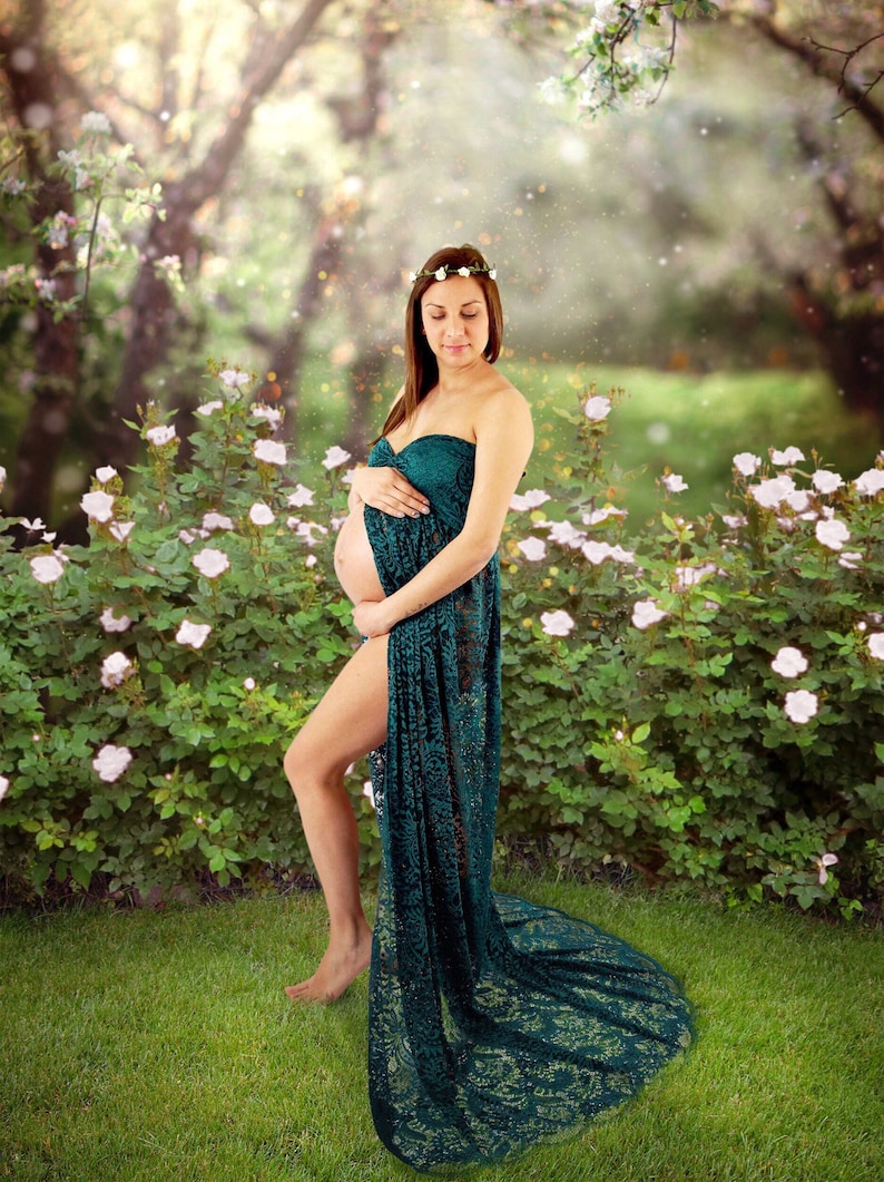 Green Maternity Dress for photo shoot/ Maxi Maternity
