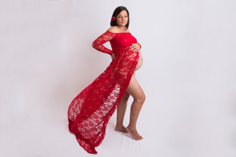 red long sleeve maternity dress