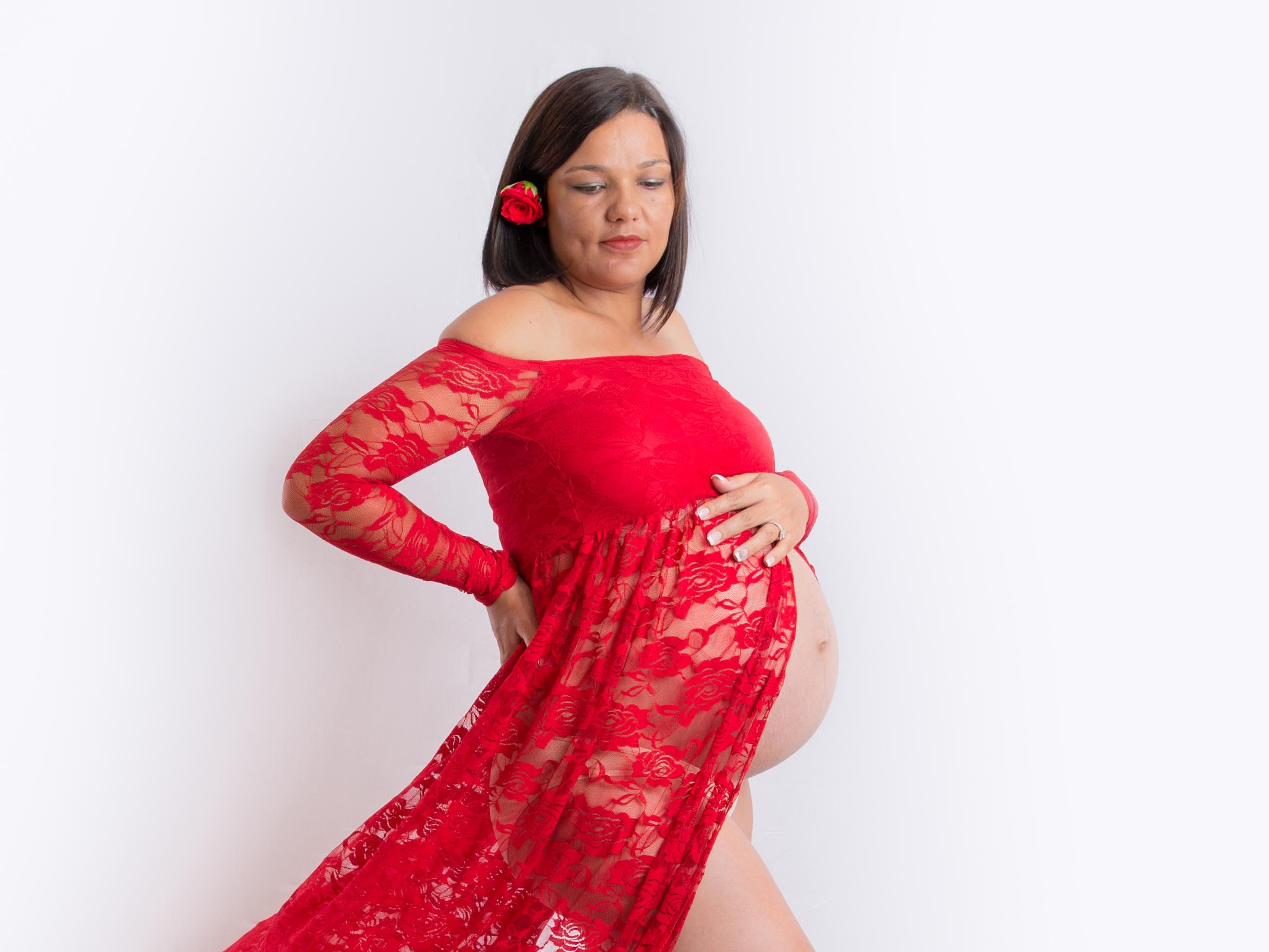 red maternity gown