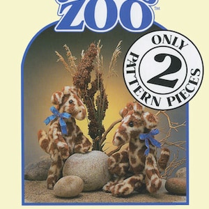 May include: A pattern for a giraffe family, featuring two plush giraffes with blue bows. The pattern is from Carol's Zoo and includes only two pieces.