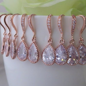 Set of 4 Rose Gold Bridesmaids Earrings, brides Party, bridesmaids pink Earrings,