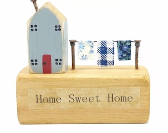 Little wooden house with washing line handmade from reclaimed wood at Behind the Times. Home sweet home. New home gift, Housewarming present