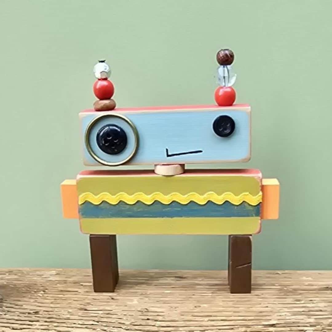 Robot Decaration Wooden Robot Figure Made Out of Recycled Vintage Building Blocks. Geek ...