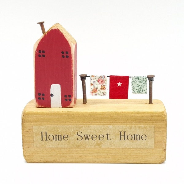 Little wooden house with washing line handmade from reclaimed wood at Behind the Times. Home sweet home. New home gift, Housewarming present