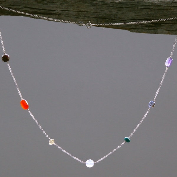 SAMADHI Yoga Chakra necklace delicate jewelry Yoga of gemstones Sterling Silver Everyday Necklace dainty Necklace rose crystal Jewelry