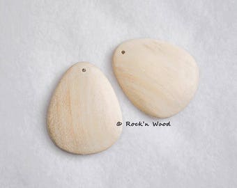 Set of 6 - Unfinished Wooden Pendants - Teardrop - Natural Wood, Jewelry Supply, Craft Blanks