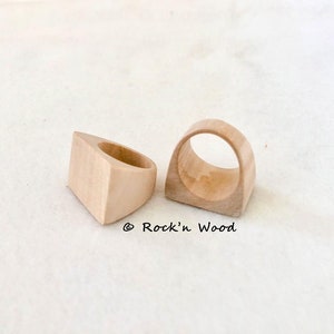 3 Unfinished Wooden Finger Rings - Large Flat Top - Many sizes to choose from!  DIY, Jewelry Supply, Wood Craft