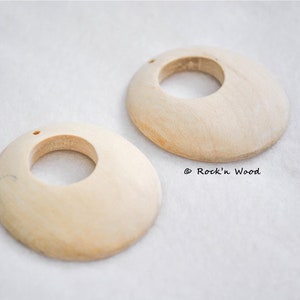 Set of 6 Wooden Earring Pendants 1.5 inch - Rounded with middle hole - Natural Wood, Jewelry Supply