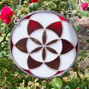 Vitrail à suspendre &quot;Graine de Vie&quot; Géométrie Sacrée Fleur de Vie - &quot;Seed of Life&quot; Stained Glass to suspend Sacred Geometry Flower of Life