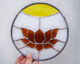 Lotus Flower - Window to Suspend Glass Art - Blooming Lotus Stained Glass to hang - Flower - Zen - Art - Home Deco - Decoration