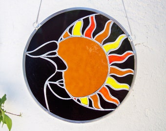 The Moon has an appointment with the Sun - Eclipse - Suncatcher stained glass - Mystical and Magical - Moon and Sun Stained Glass - Mystic and magic