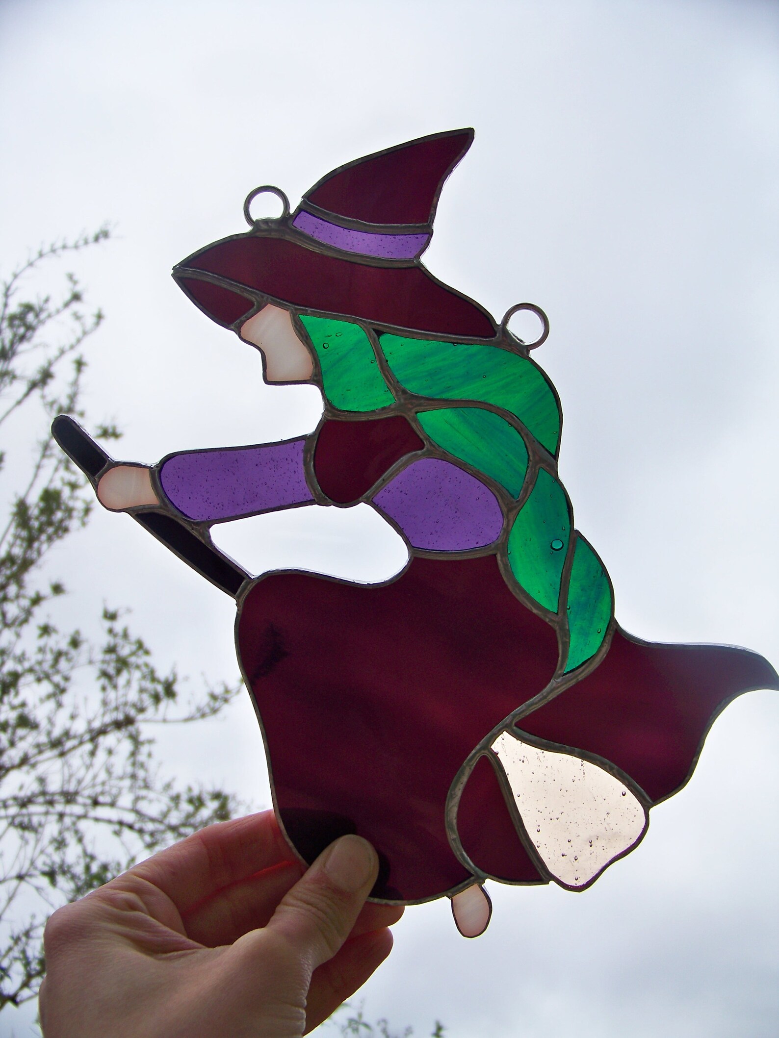 Flying Witch in Stained glass Halloween Folklore Decoration Etsy