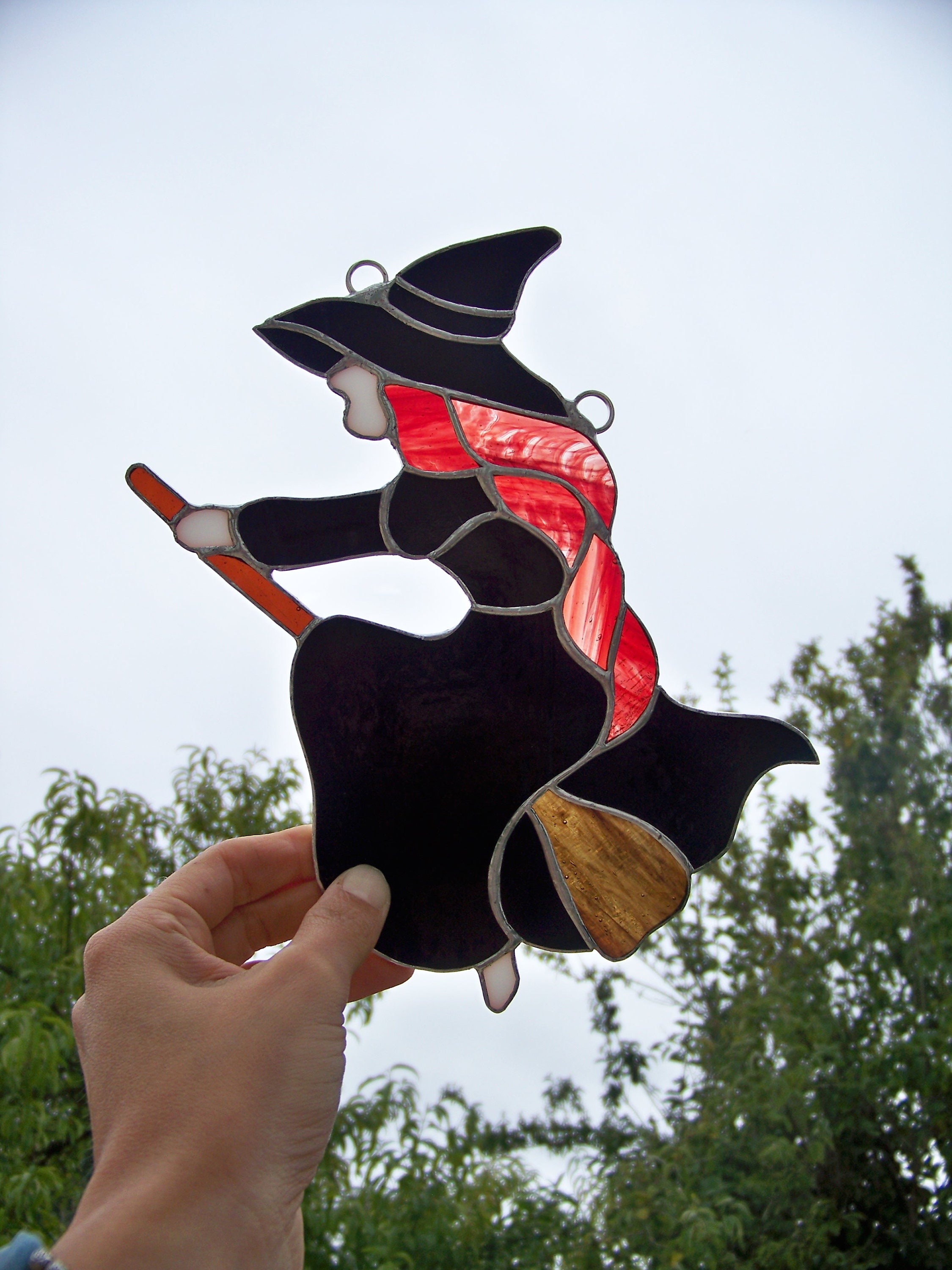Flying Witch Halloween Decoration
 Flying Witch stained glass Halloween Decoration Folklore