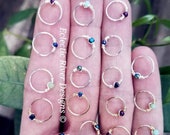 Gemstone Body Jewelry Hoops, Hair Hoops in 9mm-11mm, 22g-18g Sterling 22g-20g Gold Filled 22g-16g Stainless