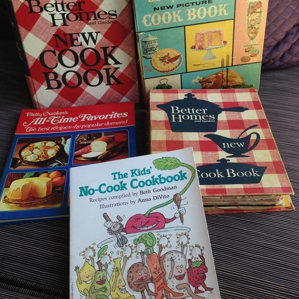 Betty Crocker New Picture Cookbook Text (60’s), Better Homes & Gardens (1971), ('62?), Good and Easy, Kids No Cook, All Time Favorites