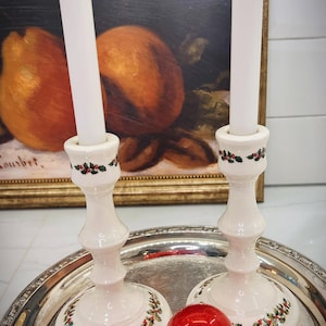 Vintage Christmas Holly Berry Candle Sticks