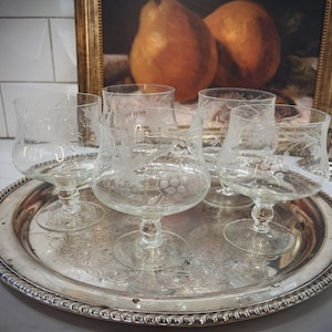 Vintage Etched Cocktail Glasses -set of 5