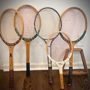 Vintage wooden tennis racquets, Vintage wooden Badmitten racquets