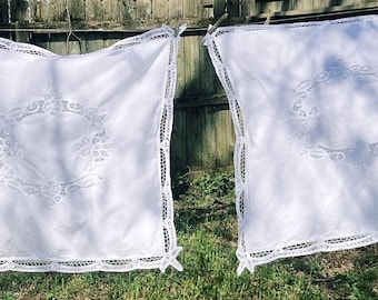 Vintage Battenburg Lace Pillowcases – Set of 2 | White Linen Pillow Covers | Heirloom Lace Bedding | Cottagecore Bedroom