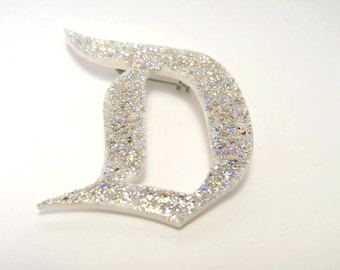 Glittery Vintage Disney Style D Brooch