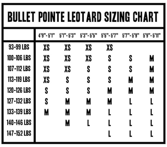 Bullet Pointe Size Chart