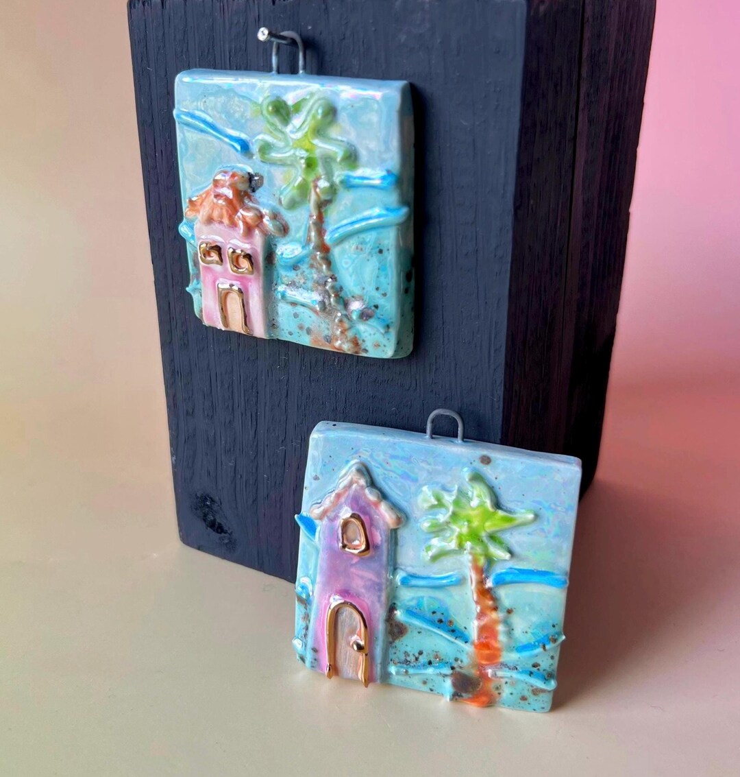 Handmade Ceramic Beach House Wall Plaques – Coastal Decor, Gold Accents ...
