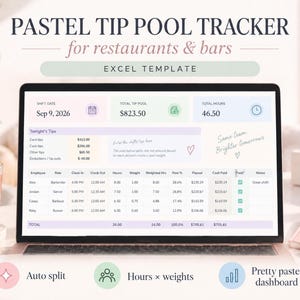 Tip Pool Tracker | Excel Template | Bartender Server Tip Splitter
